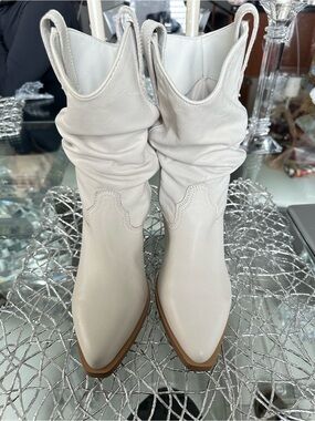 Steve Madden Cream Slouchy Western Heeled Boots